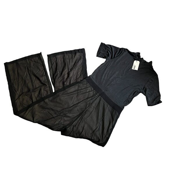 Uniq NWT Wide Leg Short Sleeve Jumpsuit Sz Large Womens Black Mock Neck - Picture 1 of 10